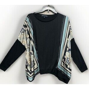 Saks Fifth Ave Blouse Top Scarf Insets Long Sleeve Small / Medium Black Modern